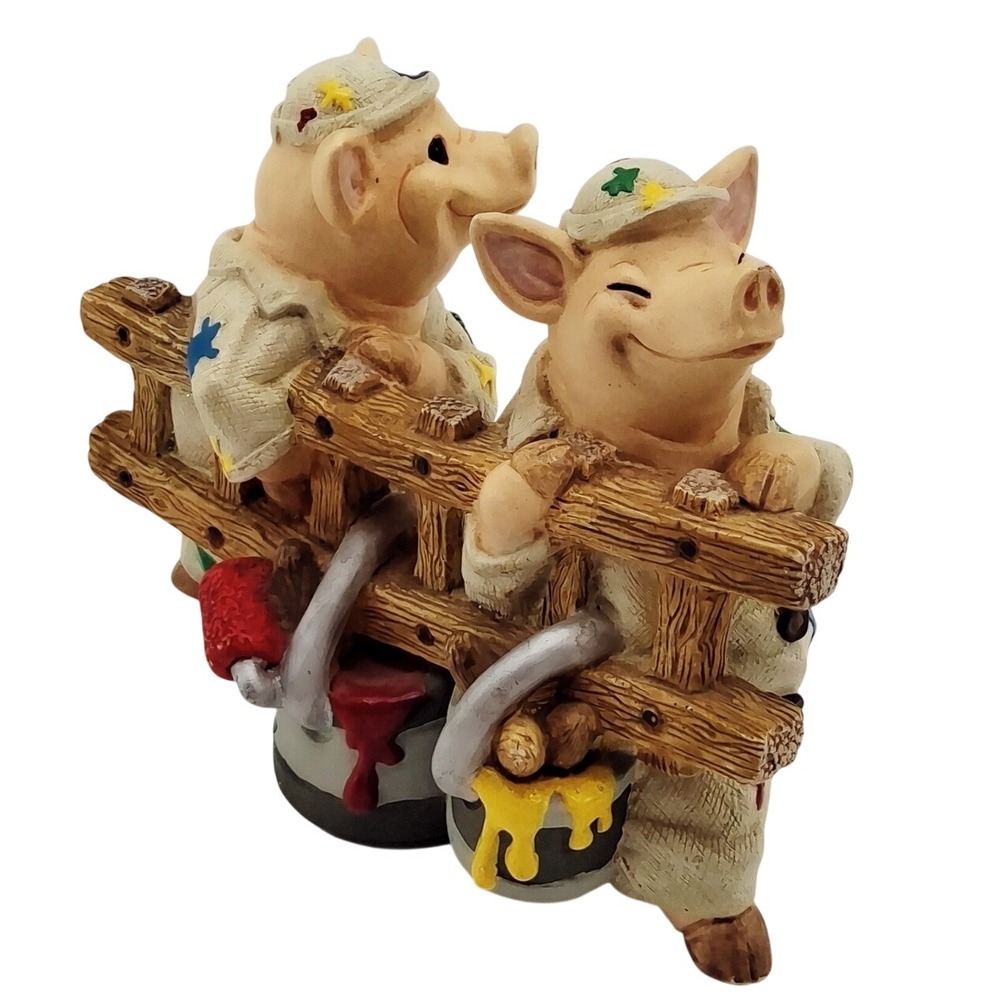 Vtg HTF 1996 Enesco Painter Pigs Resin Detailed Whimsical Anthropomorphic Statue